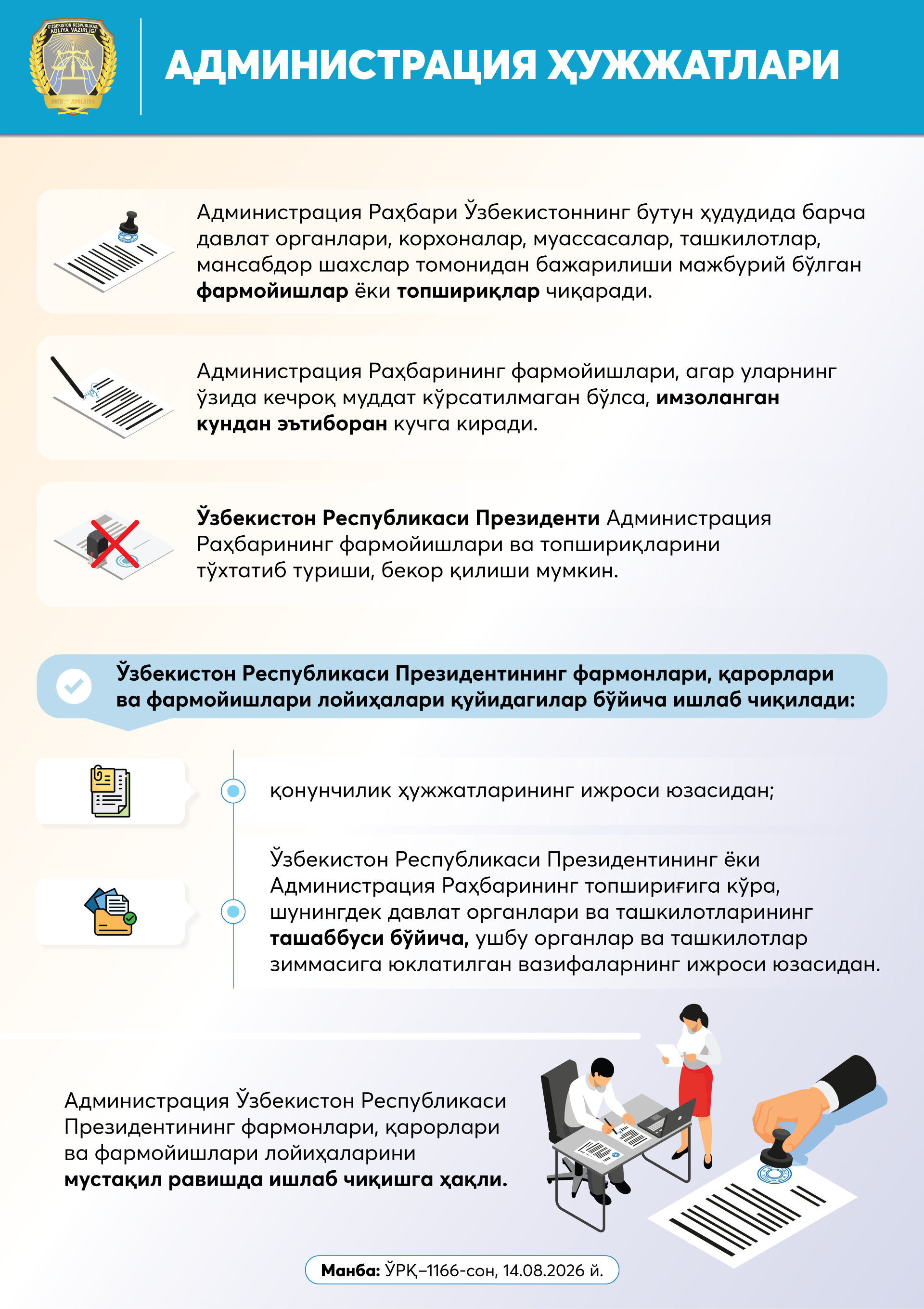 O‘zbekiston Respublikasi Prezidenti Adminstratsiyasining xuquqiy maqomi, vakolatlari va asosiy vazifalari.